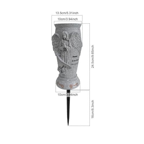 Cemetery Grave Vase for Artificial Flower: Angel Vases with Ground Spikes-Grave Flowers Holder for Cemetery Headstone (Grey)