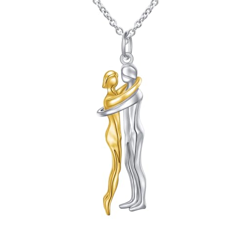 FLYOW S925 Sterling Silver Best Friend Couple Pendant Friendship Sun Moon Lotus Yin Yang Matching Bff Necklace for Women Jewelry - style: Hug-Cut Facet