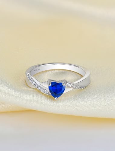 YL 925 Sterling Silver Engagement Rings 5MM Heart Cut Birthstone Infinity Ring for Women-size5 - color: 09-sapphire-Sept