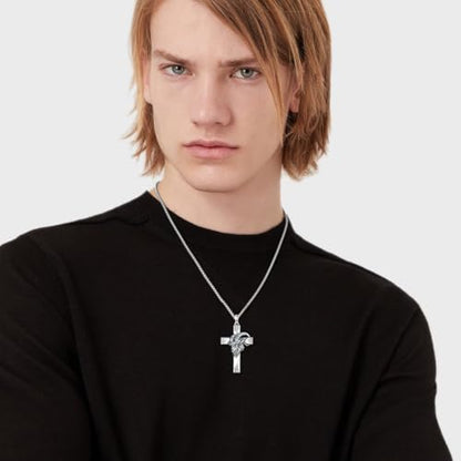 PROESS Cross Necklace for Women Men Sterling Silver Rose/Sunflower Cross Pendant Religious Jewelry Christmas Birthday Mothers' Day Gifts - color: 01-02-Aries