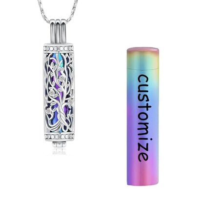 Tree of Life Urn Necklace for Women Men Cylinder Bar Memorial Ash Pendant | Tree of Life Cremation Jewelry,Stainless Steel Keepsakes Necklaces,Vial Ashes Pendant - color: Customize