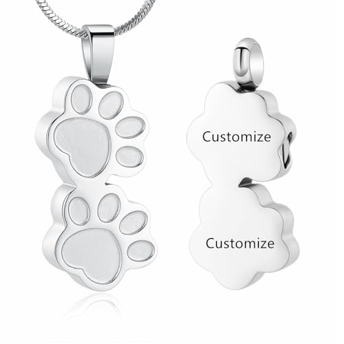 Pet Urns For Dogs/Cats - Pet Ashes Necklace - Paw Print Urn Necklace with Mini Keepsake Urn Memorial Ash Jewelry - color: Customize-2