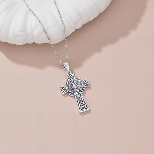 PROESS Cross Necklace for Women Men Sterling Silver Rose/Sunflower Cross Pendant Religious Jewelry Christmas Birthday Mothers' Day Gifts - color: 18-Egyptian Cat