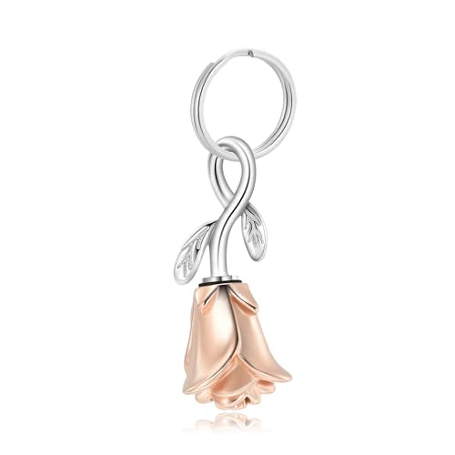 zeqingjw Urn Keychain Cremation Jewelry for Ashes Rose Flower Memorial Keychain Funeral Keepsake Ashes Pendant Gift - color: Rose Gold