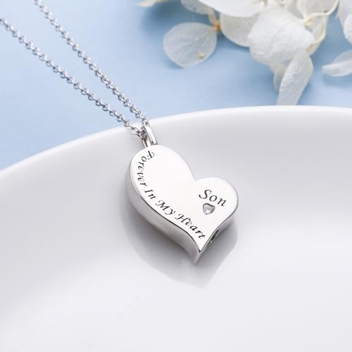 Ladytree 925 Sterling Silver Cremation Urn Necklace for Ashes - style: Son