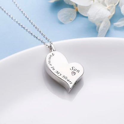 Ladytree 925 Sterling Silver Cremation Urn Necklace for Ashes - style: Son