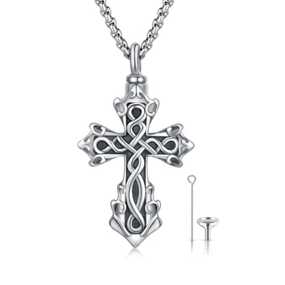 925 Sterling Silver Celtic Cross Urn Necklace for Ashes - color: silver-a