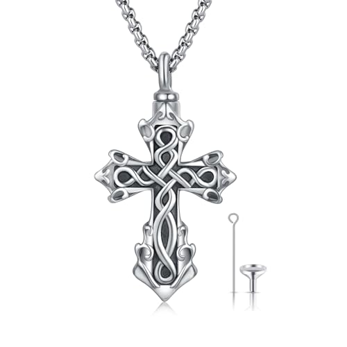 925 Sterling Silver Celtic Cross Urn Necklace for Ashes | Memorial Keepsake Cremation Catholic Jewelry for Men Women - color: Silver-1
