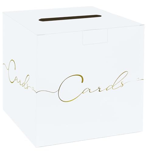 HEIPINIUYE Large Card Box for Party 9.8" x 9.8" White Gift Card Box Holder with Gold Foil Design for Wedding Birthday Baby Shower Retirement Graduation Party Raffle Box - color: White Card Box with Gold Foil