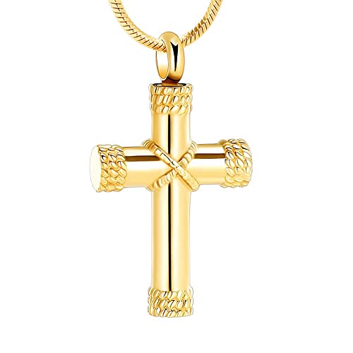 shajwo Cremation Jewelry Cross Urn Necklaces for Ashes for Women Men Urn Pendant Memorial Keepsake Ash Holder - color: 3-Gold