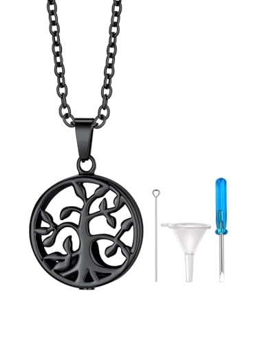 Richsteel Urn Necklaces for Ashes for Women Men Cremation Pendant | Necklace for Ashes Stainless Steel Memorial Jewelry - color: 12-Black Tree of Life
