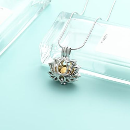 Cremation Jewelry Lotus Flower Urn Necklaces for Ashes Stainless Stell Memorial Ash Pendant Necklaces with Mini Urn Keepsake Ash Jewelry for Men Women Gifts with Funnel Filler Kit - color: Silver-Gold