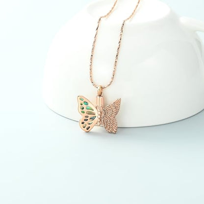 Imrsanl Butterfly Urn Necklace for Ashes Angel Wing Cremation Jewelry Keepsake Funeral Memorial Pendant Gifts of Loss Loved Ones for Women - color: Rose Gold