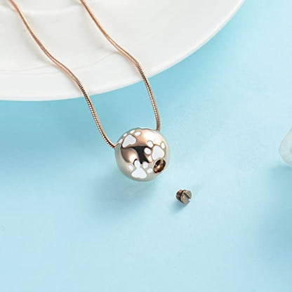 Paw Print Urn Cremation Necklace for Ashes Dog Cat Pet Paw Print Animal Keepsake Memorial Charm Pendant Necklace for Men Women - color: Rose gold