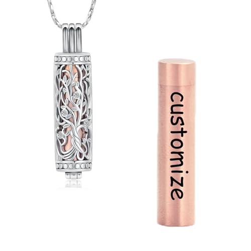 Tree of Life Urn Necklace for Women Men Cylinder Bar Memorial Ash Pendant | Tree of Life Cremation Jewelry,Stainless Steel Keepsakes Necklaces,Vial Ashes Pendant - color: Customize