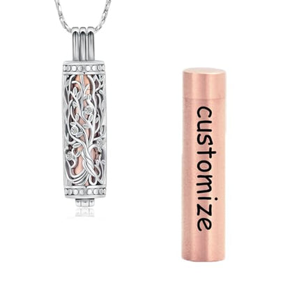 Tree of Life Urn Necklace for Women Men Cylinder Bar Memorial Ash Pendant | Tree of Life Cremation Jewelry,Stainless Steel Keepsakes Necklaces,Vial Ashes Pendant - color: Customize