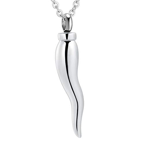 Cremation Jewelry for Ashes Stainless Steel Keepsake Chili Shape Pendant Holder Ashes for Pet Human Memorial Urn Necklace - color: Silver