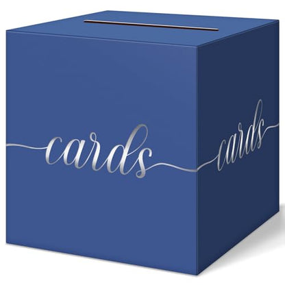 Elegant Card Box for Party, Silver Foil Graduation Card Box, Navy Blue - color: Blue and Silver Foil