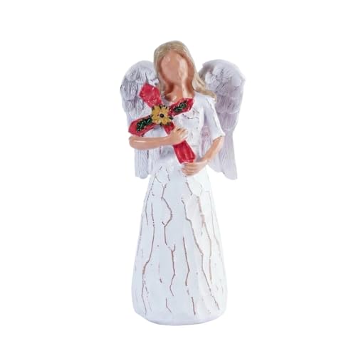 Memorial Gifts Guardian Angel Figurine Resin Angel Statue with Cross and Sunflower Distressed White Hand Painted Religious Shelf Tabletop Decor Sympathy Gift