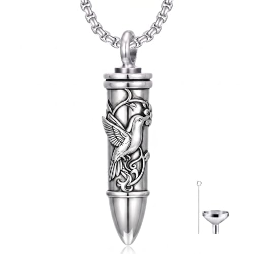 SIMONLY Bullet Urn Necklaces for Ashes 925 Sterling Silver Animal/Angel Wings/Pet/Jesus Necklace Bullet Pendant Cremation Jewelry for Men - color: Hummingbird
