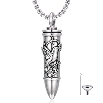SIMONLY Bullet Urn Necklaces for Ashes 925 Sterling Silver Animal/Angel Wings/Pet/Jesus Necklace Bullet Pendant Cremation Jewelry for Men - color: Hummingbird