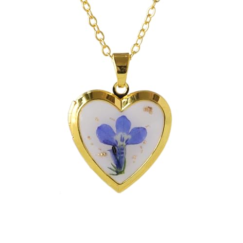 Heart Locket Necklace That Holds Pictures Pressed Flower Photo Locket Pendant Necklace for Girl Women Gift for Her - style: Lobelia