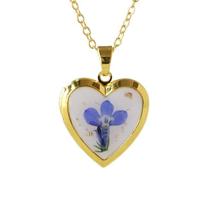 Heart Locket Necklace That Holds Pictures Pressed Flower Photo Locket Pendant Necklace for Girl Women Gift for Her - style: Lobelia