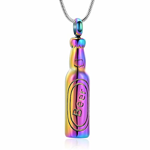 Beer Bottle Cremation Jewelry Urn Necklace for Ashes for Men Women Memorial Pendant Keepsake Gift for Ash Holder - color: Colorful