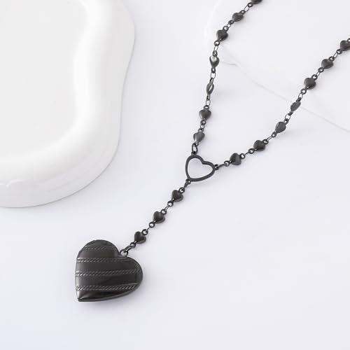 Personalized Heart Locket Necklace for Women Stainless Steel- Heart Necklace - color: Black-A