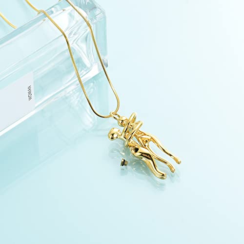 Cremation Jewelry with Angel Lady Stainless Steel Urn Necklace Pendant Memorial Ashes Keepsake for Women Girls, Filling Kit Included - color: Couple-Gold