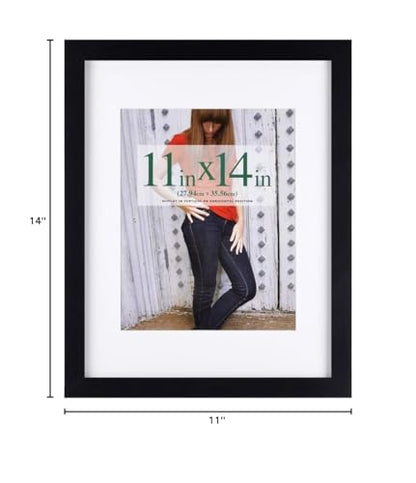 RPJC 11x14 Solid Wood Picture Frame Real Glass Cover Black - color: Black, size: 11x14 mat 8x10
