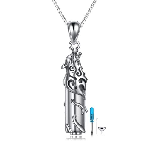 Teardrop Hourglass Urn Necklace for Ashes for Women Sterling Silver Cremation Jewelry Memorial Keepsake Urns Pendant Necklace for Urn Necklaces Ashes - color: Wolf Urn Necklace