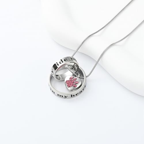 Dog Paws Cremation Jewelry Pet/Cat/Dog Paws Urn Necklaces for Ashes Stainless Steel Pet Ashes Holder Memorial Keepsakes Locket Pendant Jewelry for Men Women - color: Red