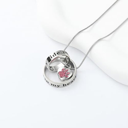 Dog Paws Cremation Jewelry Pet/Cat/Dog Paws Urn Necklaces for Ashes Stainless Steel Pet Ashes Holder Memorial Keepsakes Locket Pendant Jewelry for Men Women - color: Red