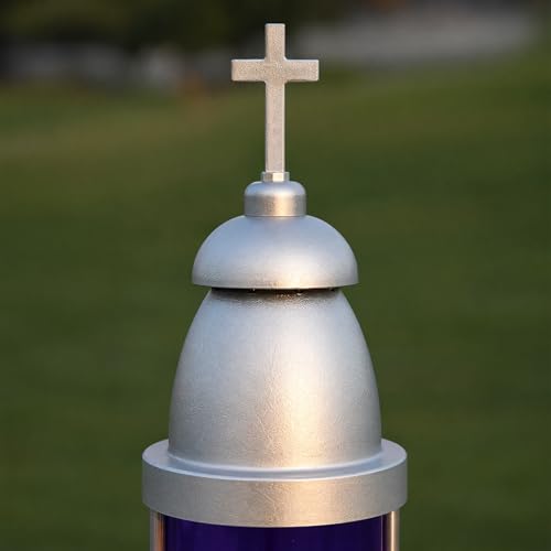 Silver Blue Cemetery Candle Holder for Grave, Cross Memorial Lantern, Cemetery Grave Decoration for Grave Markers