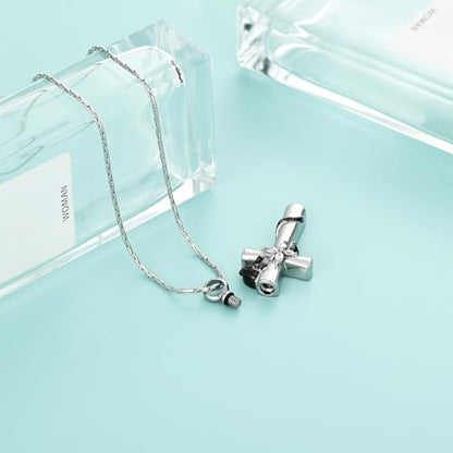 Cross Urn Necklaces for Men Women Cat Butterfly Cremation Jewelry for Ashes Stainless Steel Pet Memorial Ashes Pendant Keepsakes Jewelry - color: Black