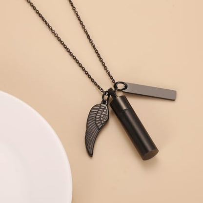 Dog/Cat Paw Print Cylinder Cremation Jewelry For Pet Ashes Keepsake Urn Necklace Women Men Memorial Pendant - I Still Need You Close To Me - color: Black