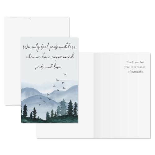 Whaline 25 Packs Funeral Thank You Cards Sympathy Thank You Card with Envelopes Stickers Watercolor Forest Bereavement Cards with Message for Condolences Memorial Service Loved Ones