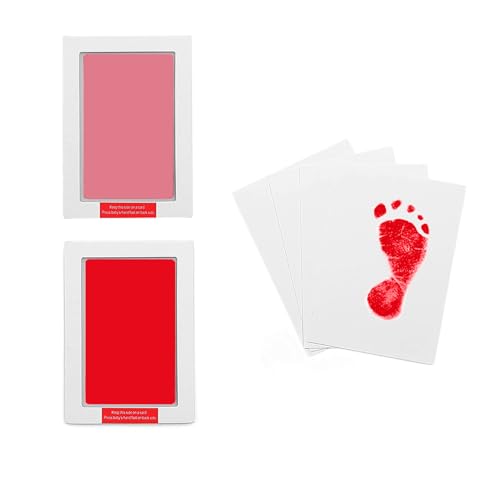 Large Inkless Hand and Footprint Kit, Baby Keepsake, 2-Pack | No-Mess Clean Touch Ink Pad for Baby Handprint & Footprint, Non-Toxic Baby Gift, Pet Paw Print Keepsake Kit（Pink and Red) - color: Red and Pink