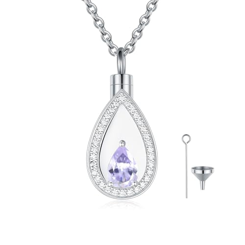 925 Sterling Silver Cremation Jewelry for Ashes Urn Necklace Memorial Teardrop Ashes Keepsake Urns Pendant Necklace for urn Necklaces Ashes Jewelry Gifts - color: Jun.