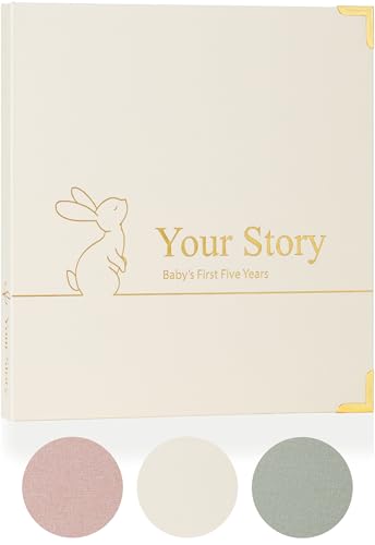 Baby Book Keepsake Boy or Girl Timeless Baby Memory Book First 5 Years for Baby Shower Gender Neutral Baby Scrapbook New Mom Gift Baby Journal from Birth to Age 5 Milestone Book Beige - color: Beige