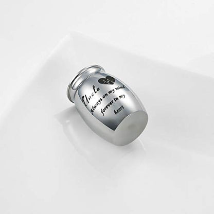 Decorative Memorial Keepsake Urns for Cremains Stainless Steel Mini 1.57 Inch High Small Funeral Urns Cremation Ashes Holder for Family Members - style: Uncle