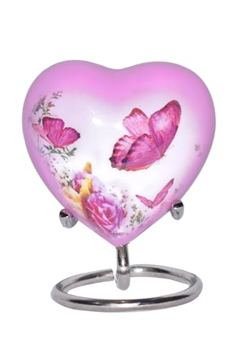 BOLD & DIVINE Butterfly Theme Decorative Cremation Urns - Pink, Heart Shape - color: Pink, size: Heart Shape (Single)