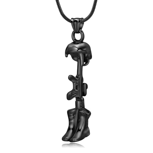 Cremation Jewelry Military Shoes Hats Guns Urn Necklace for Ashes Stainless Steel Military Equipment Pendant Memorial Necklaces Ash Holder for Human Pets Keepsake Jewelry of Loved Ones with Fill Tool - color: Black