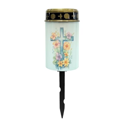 Flower Cross Outdoor Garden Solar Lights Waterproof Solar Powered Lights Multipurpose Memorial Cemetery Decorations Auto On/Off Landscape Lights Outside Gift for Loss of Loved One - color: Flower Cross