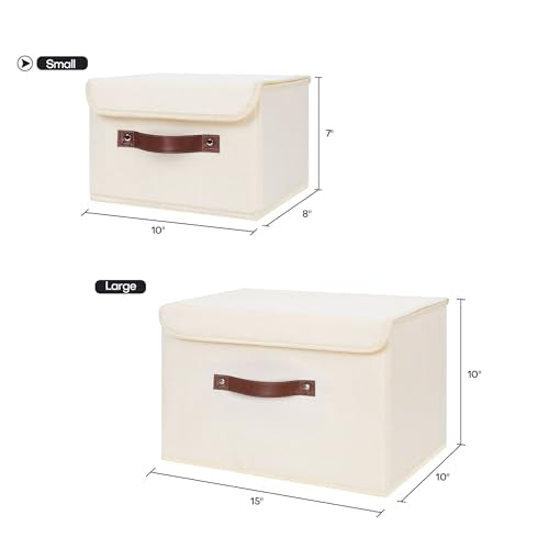 ANMINY Fabric Storage Box Bins with Lids, Beige, 10"x8"x7" - color: Beige, size: Small (Pack of 1)