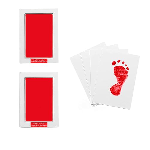 Large Inkless Hand and Footprint Kit, Baby Keepsake, 2-Pack | No-Mess Clean Touch Ink Pad for Baby Handprint & Footprint, Non-Toxic Baby Gift, Pet Paw Print Keepsake Kit（Red) - color: 2 Pack Red