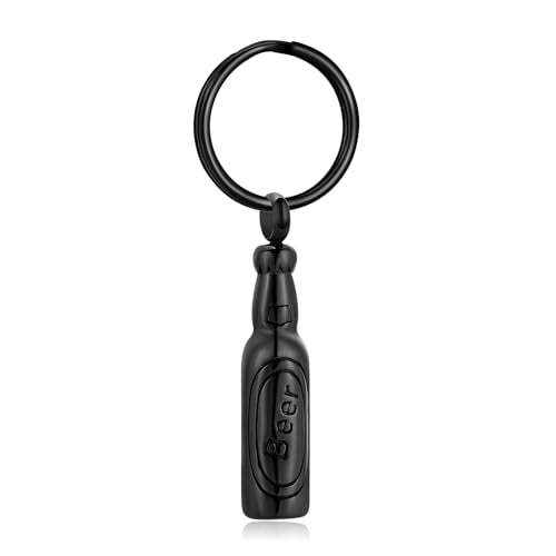 Beer Bottle Urn Necklace for Ashes Bar Cremation Jewelry for Women Men Stainless Steel Memorial Necklaces Ash Pendant for Human Pets Keepsake Jewelry for Loved Ones with Fill Tool - color: B-Keychain-Black