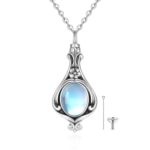 Flower Cute Animal Sterling Silver Pendant Urn Ashes Necklace for Women BF0709 - color: T3 *Filigree Moonstone