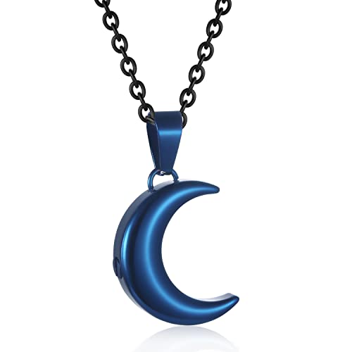 Crescent Moon Cremation Urn Necklaces for Ashes Stainless Steel Cremation Jewelry Keepsake Urn Necklace for Human Pet Ashes Memorial Jewelry Funeral Jewelry for Women Men - color: Blue